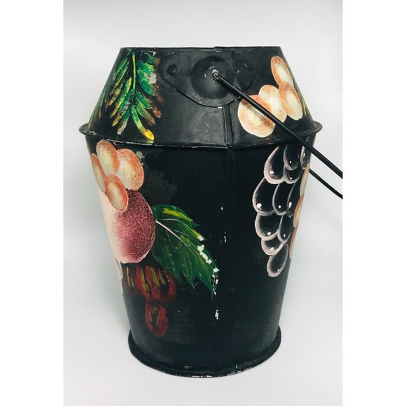 Vintage Tole Painted Bucket Handle Hand Painted Metalware Toleware 8" Black - Picture 4 of 10